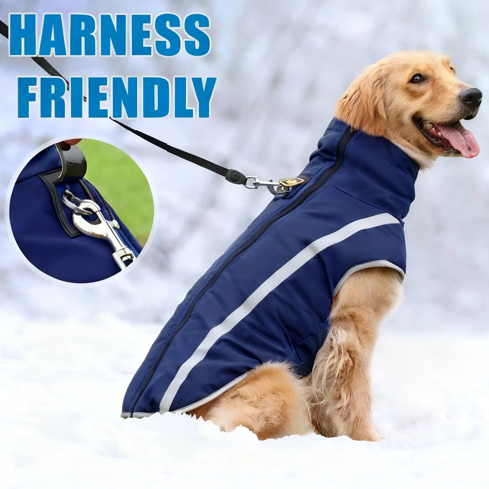 Idepet Cappotto per cani impermeabile Giacca invernale calda, Giacca per cani antivento Abbigliamento per cani Completo per cani di taglia piccola di taglia media con foro per imbracatura XL-6XL - immagine 4