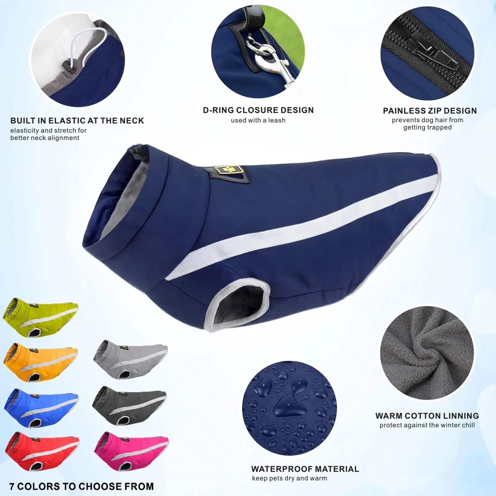 Idepet Cappotto per cani impermeabile Giacca invernale calda, Giacca per cani antivento Abbigliamento per cani Completo per cani di taglia piccola di taglia media con foro per imbracatura XL-6XL - immagine 6