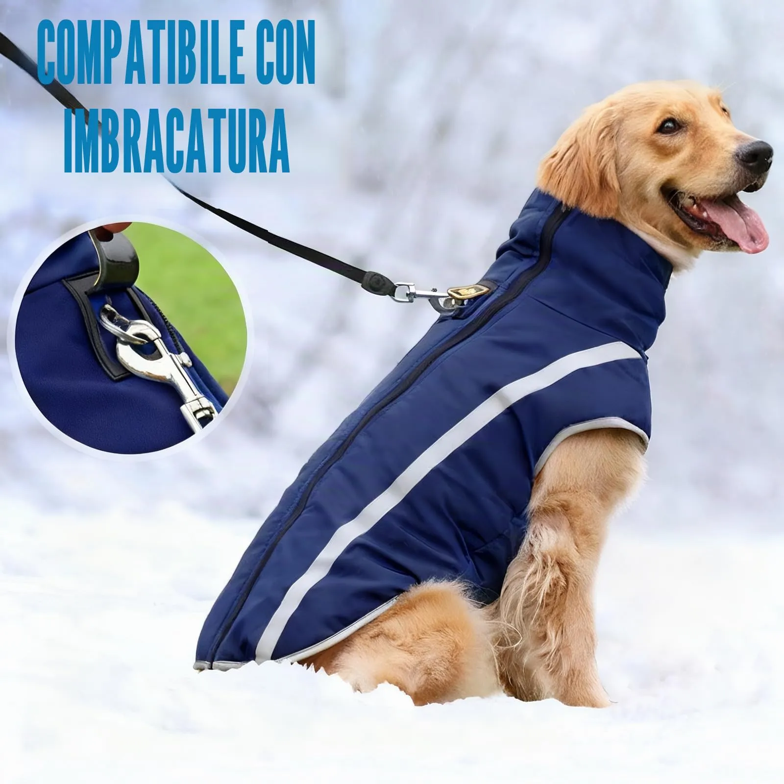 Idepet Cappotto per cani impermeabile Giacca invernale calda, Giacca per cani antivento Abbigliamento per cani Completo per cani di taglia piccola di taglia media con foro per imbracatura XL-6XL - immagine 5