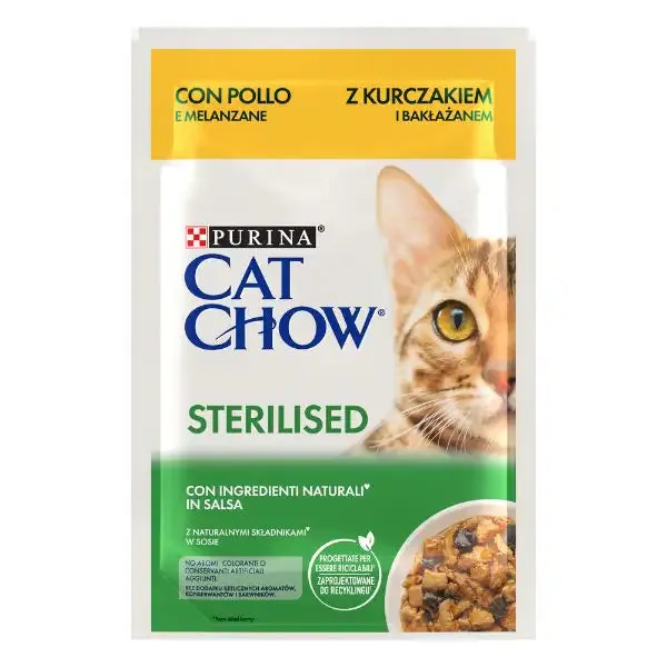 Purina Cat Chow Sterilised cibo umido per Gatti 85 gr Pollo e melanzane - confezione da 26 pezzi - Cibo umido per gatti - immagine 1