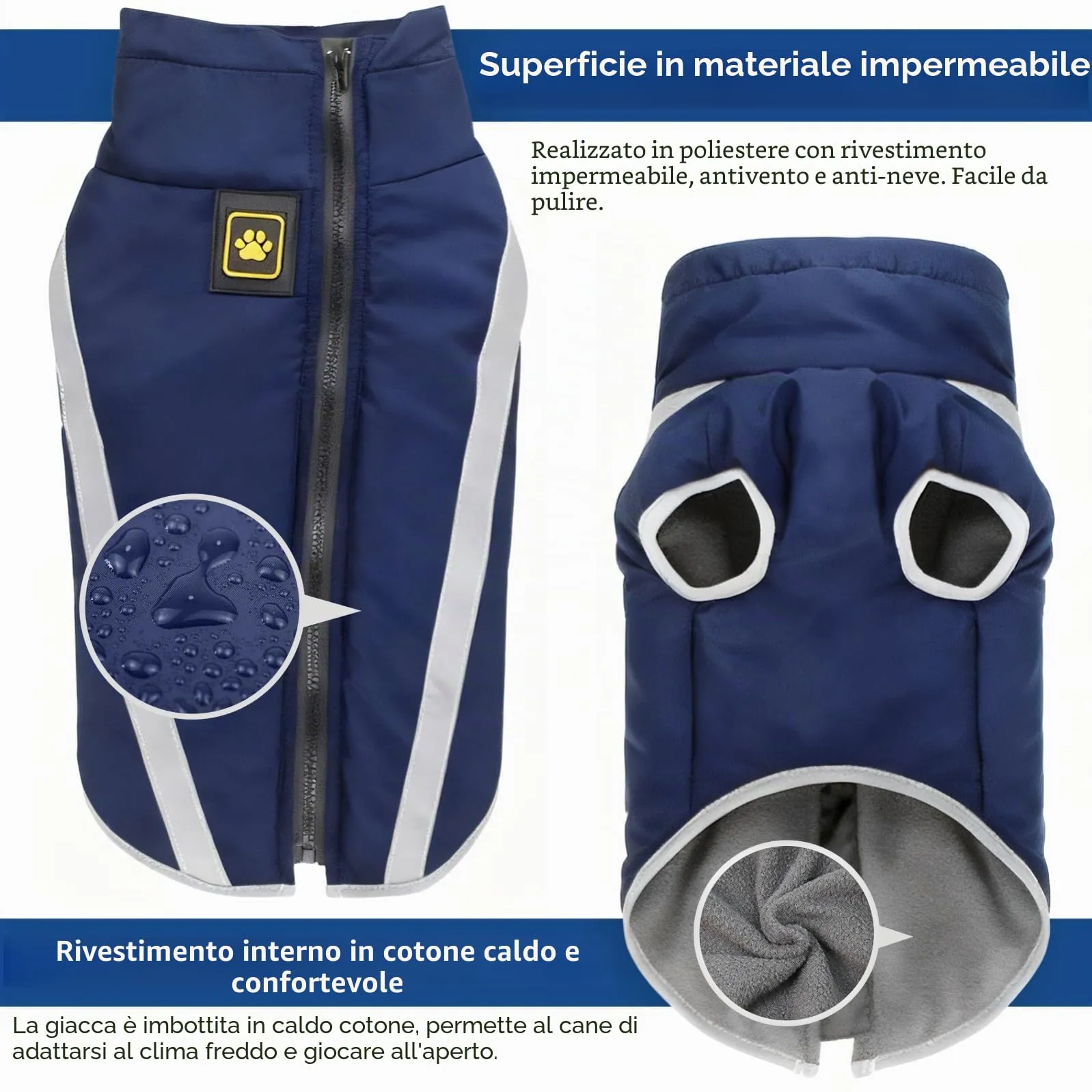Idepet Cappotto per cani impermeabile Giacca invernale calda, Giacca per cani antivento Abbigliamento per cani Completo per cani di taglia piccola di taglia media con foro per imbracatura XL-6XL - immagine 3