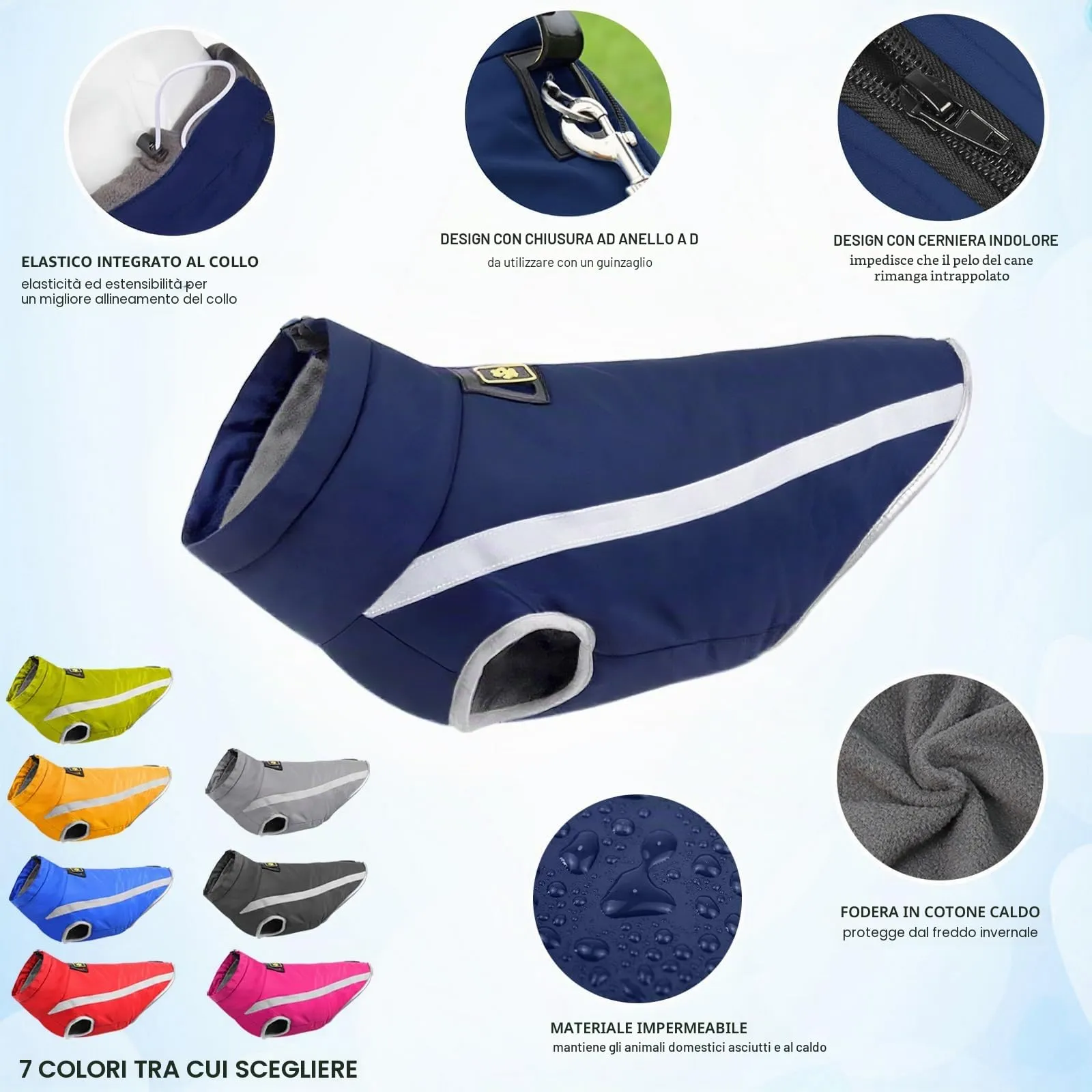 Idepet Cappotto per cani impermeabile Giacca invernale calda, Giacca per cani antivento Abbigliamento per cani Completo per cani di taglia piccola di taglia media con foro per imbracatura XL-6XL - immagine 5