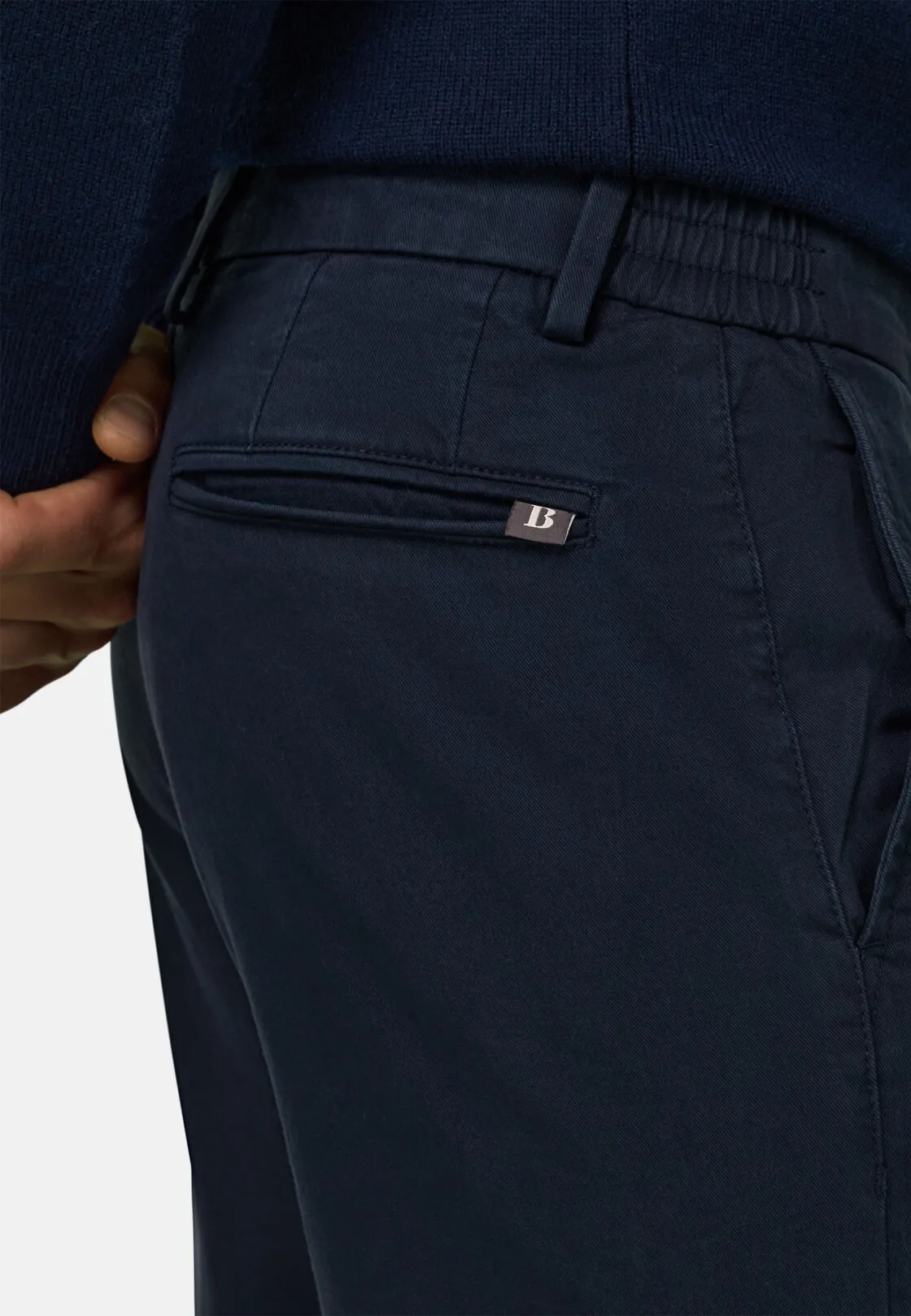 Boggi, Pantaloni In Cotone Tencel Elasticizzato, Uomo, Navy, Taglia: 30 - immagine 3