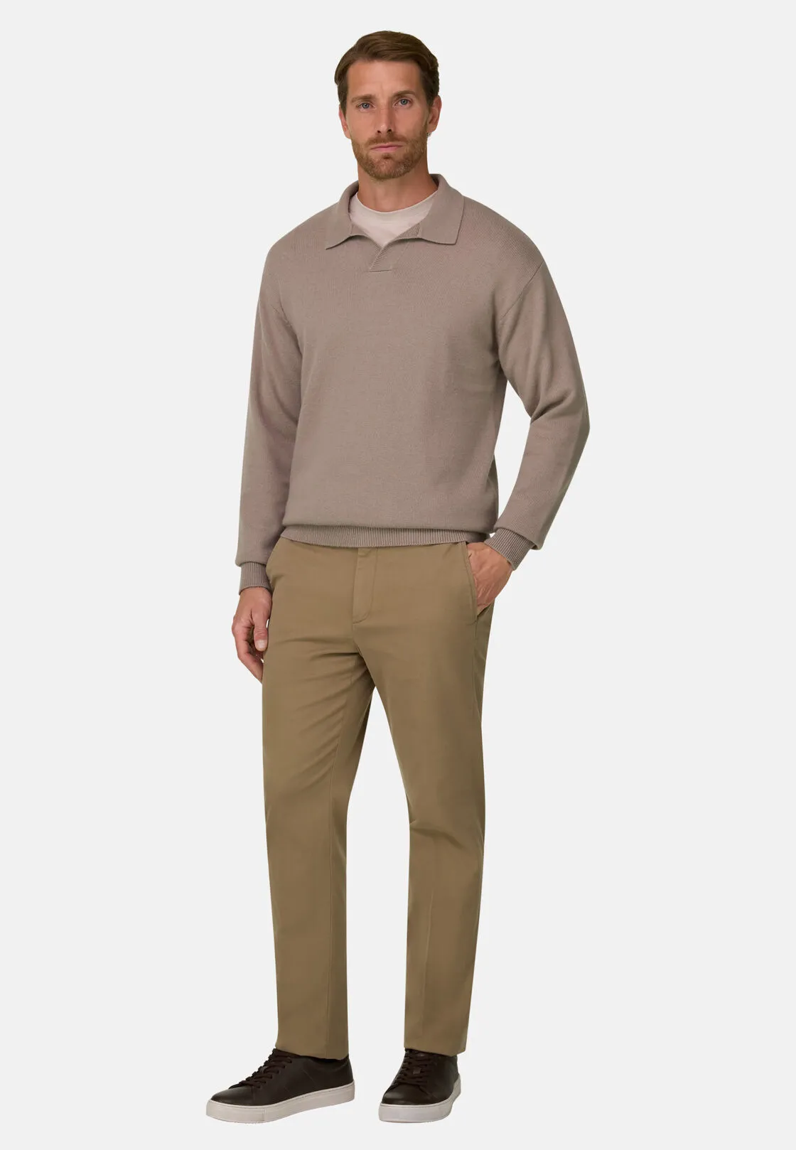 Boggi, Pantaloni In Cotone Tencel Elasticizzato, Uomo, Taupe, Taglia: 38 - immagine 2