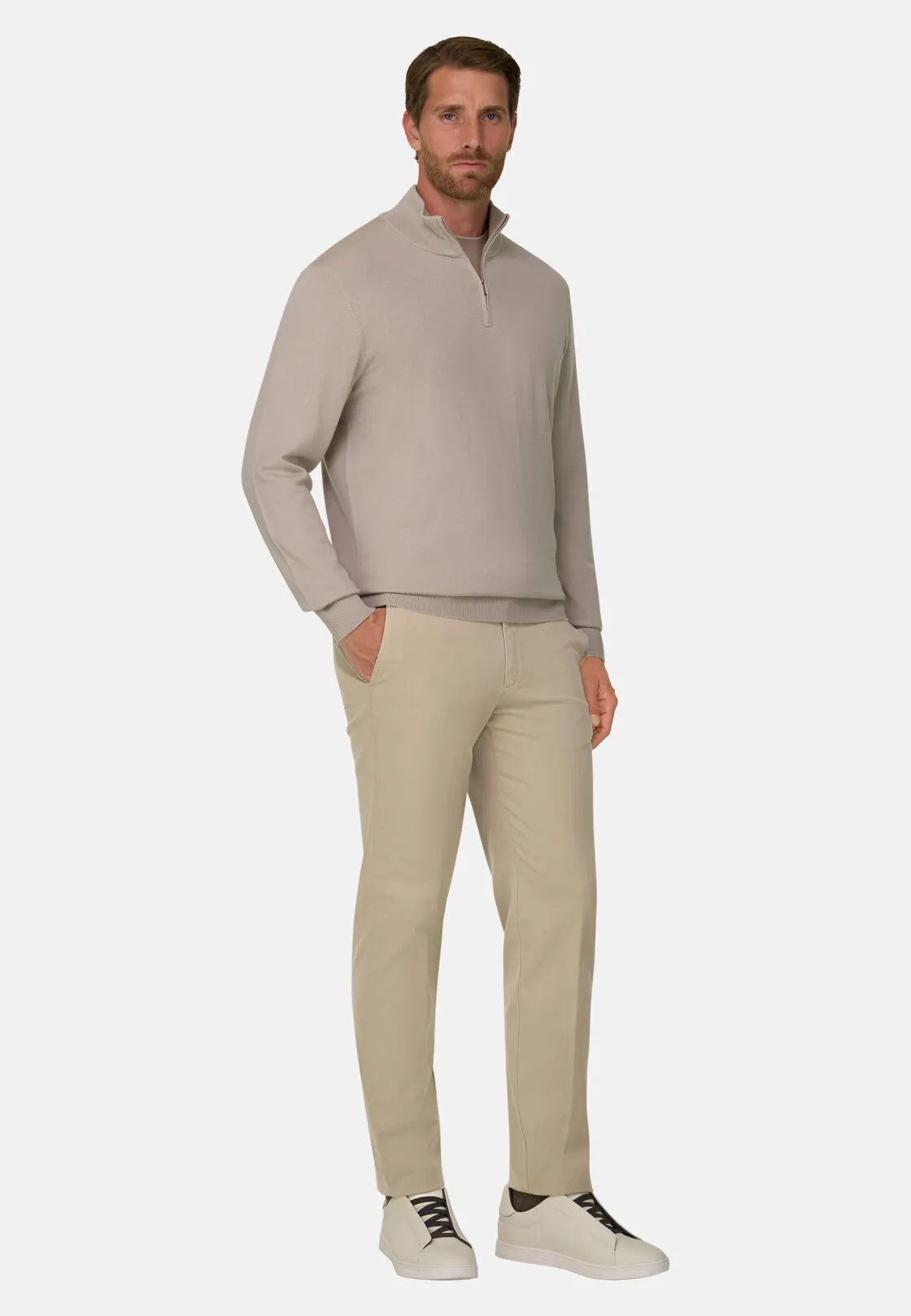 Boggi, Pantaloni In Cotone Tencel Elasticizzato, Uomo, Beige, Taglia: 31 - immagine 2
