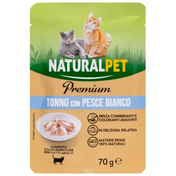 NaturalPet Premium Cat Adult Umido Bustine in Gelatina 70 gr Tonno con pesce bianco - confezione da 6 pezzi - immagine 1