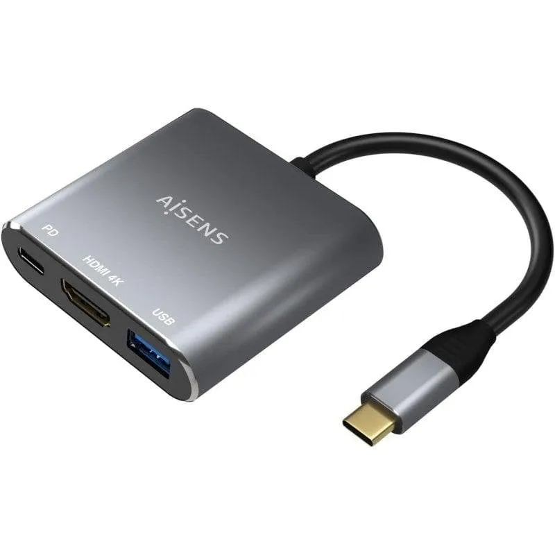 Adattatore Aisens 3-in-1 USB-C a HDMI 4K/USB 3.0/USB-C 15cm Grigio - immagine 1