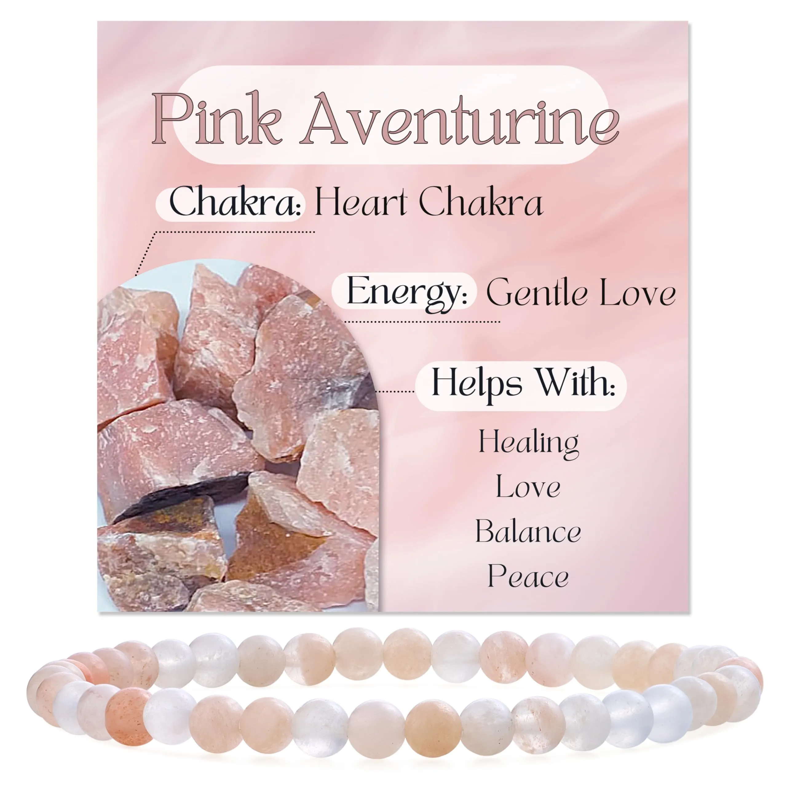 Bivei Bracciale Donna Pietre Naturali da 4 mm, Aventurina Rosa - immagine 1