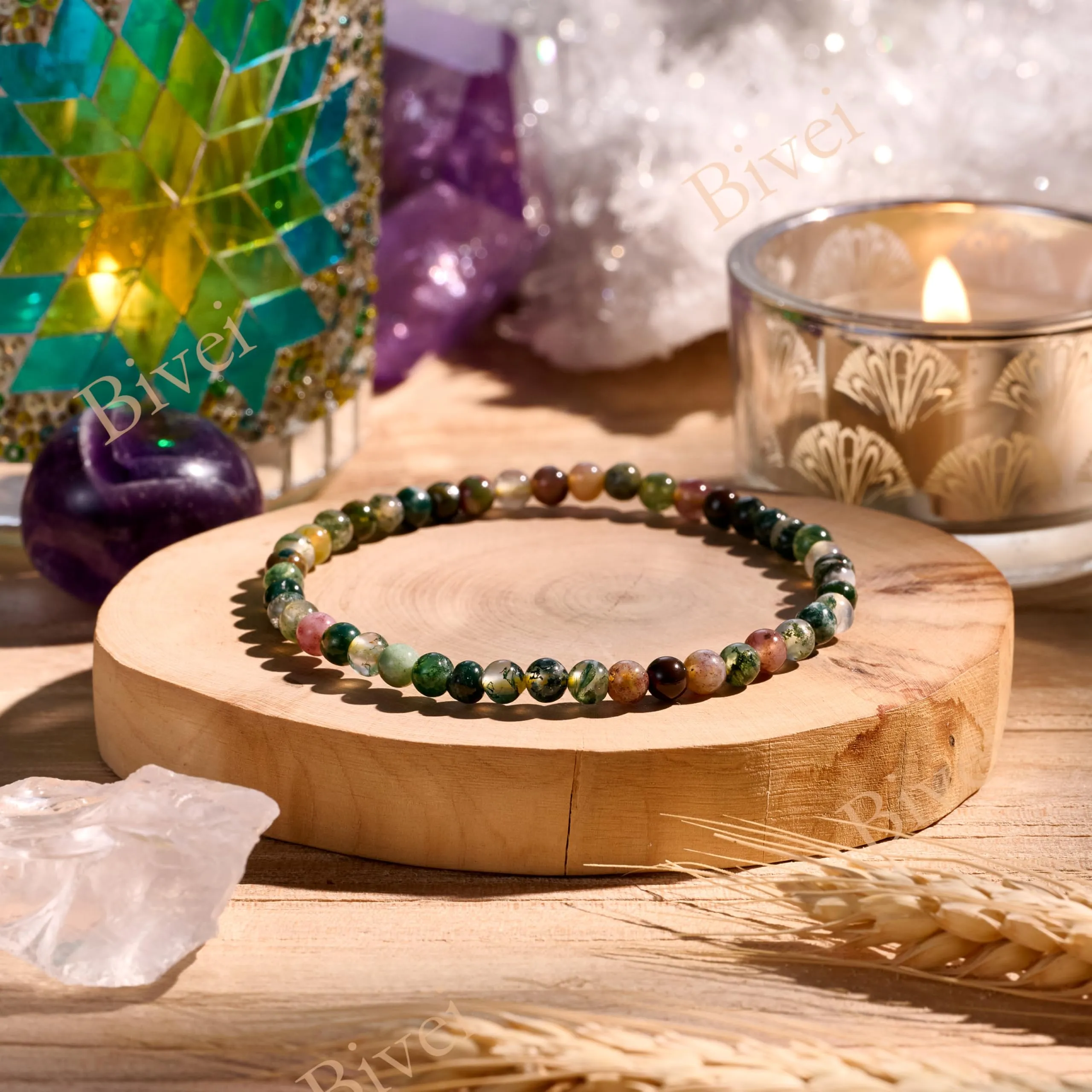 Bivei Bracciale Donna Pietre Naturali da 4 mm, Agata Indiana - immagine 4