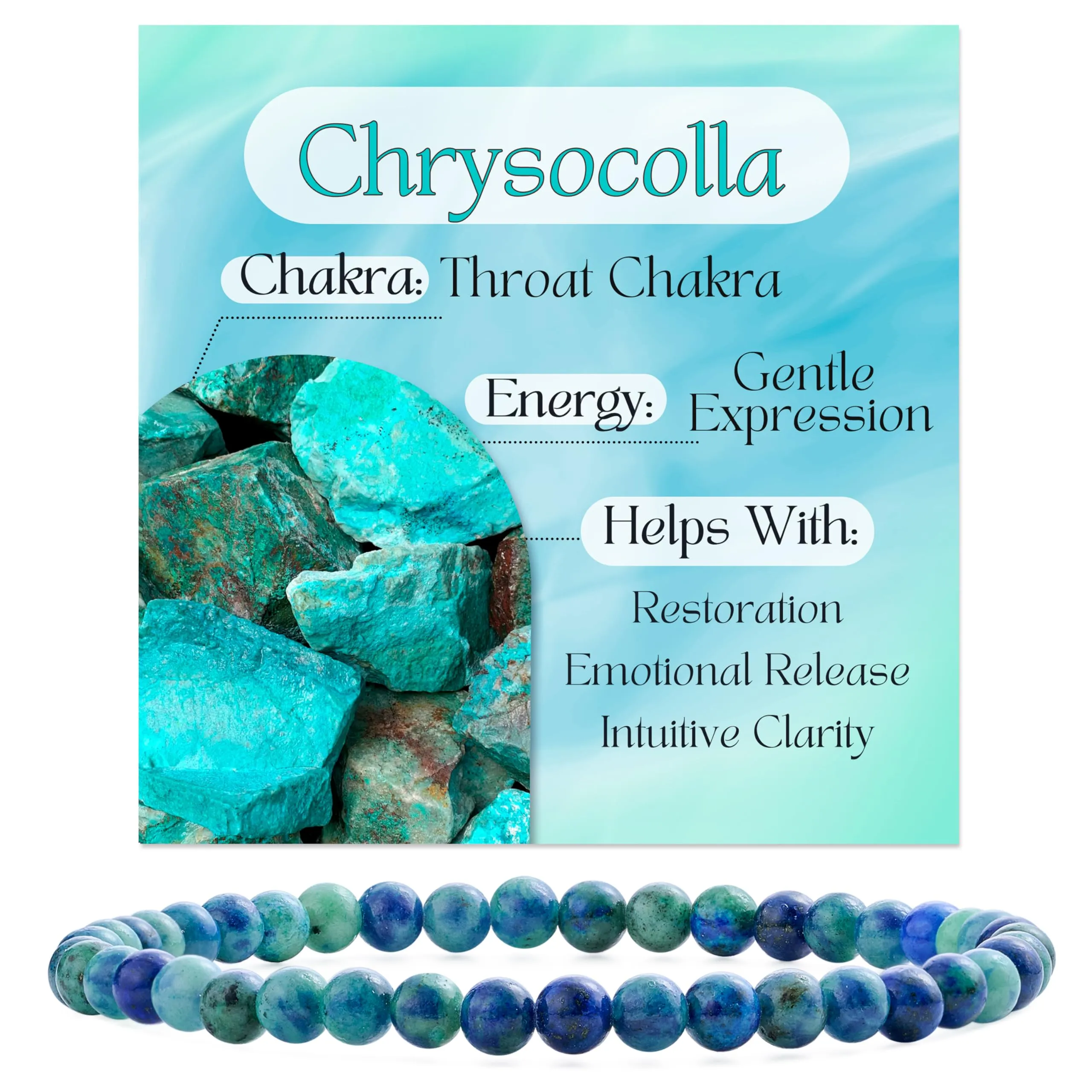 Bivei Bracciale Donna Pietre Naturali da 4 mm, Chrysocolla - immagine 1