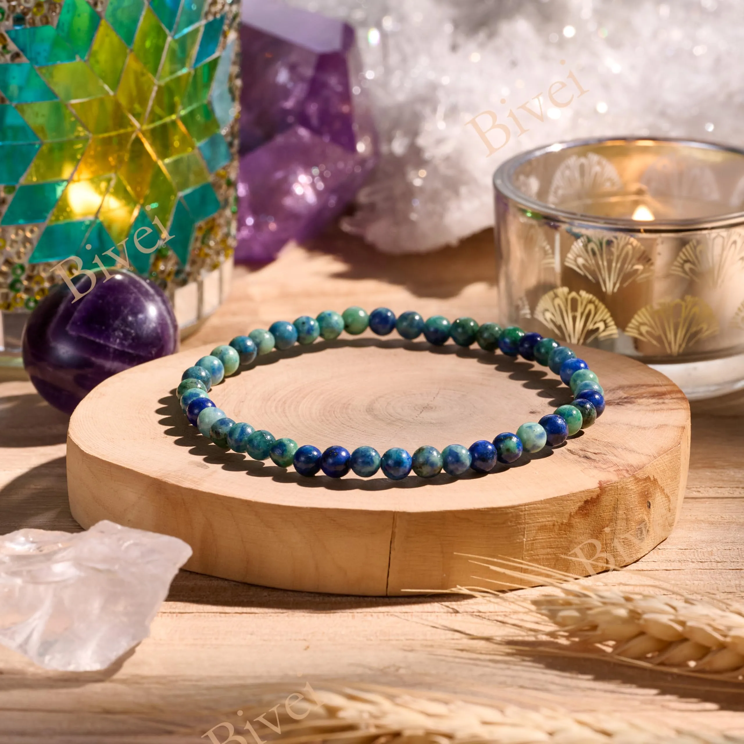 Bivei Bracciale Donna Pietre Naturali da 4 mm, Chrysocolla - immagine 4