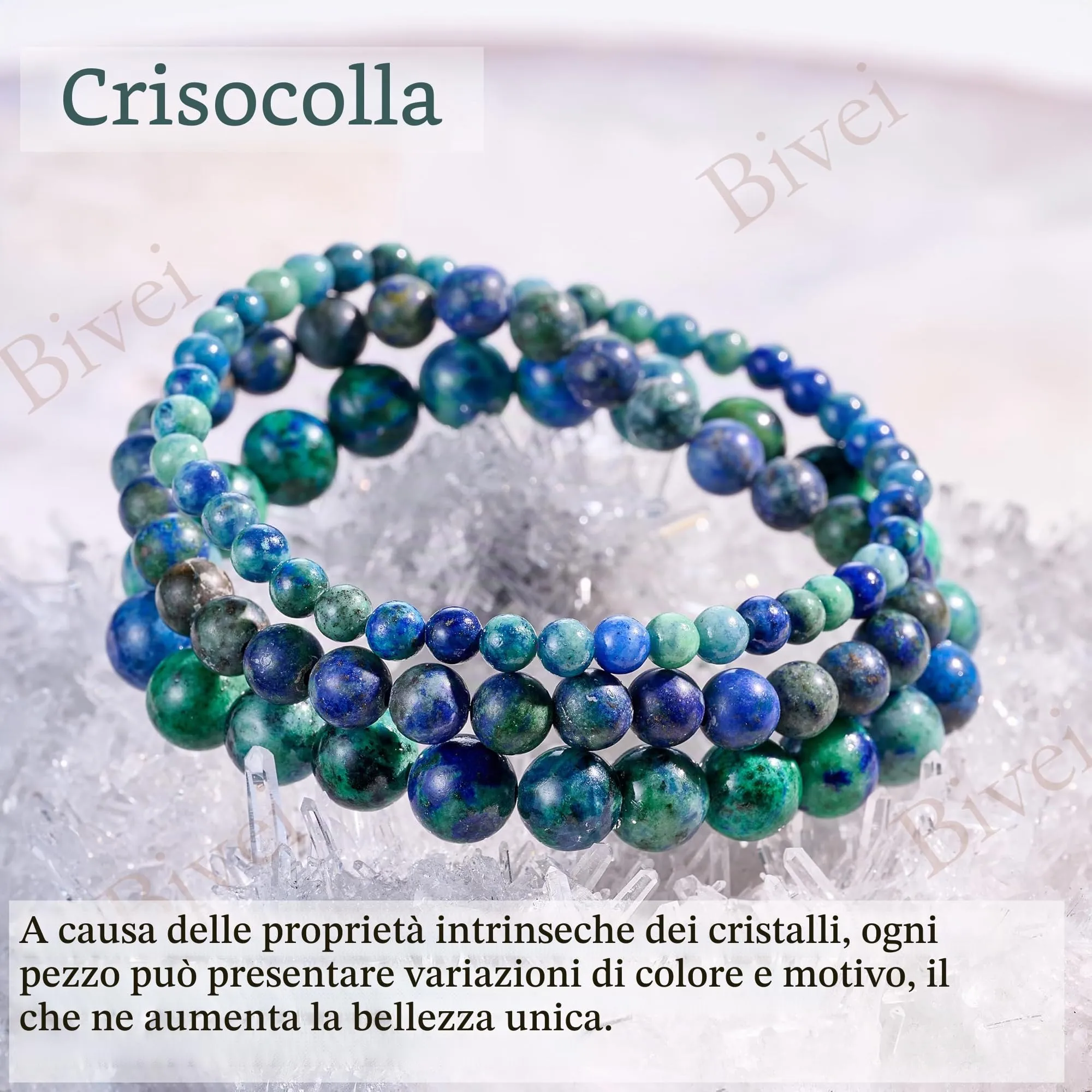 Bivei Bracciale Donna Pietre Naturali da 4 mm, Chrysocolla - immagine 5