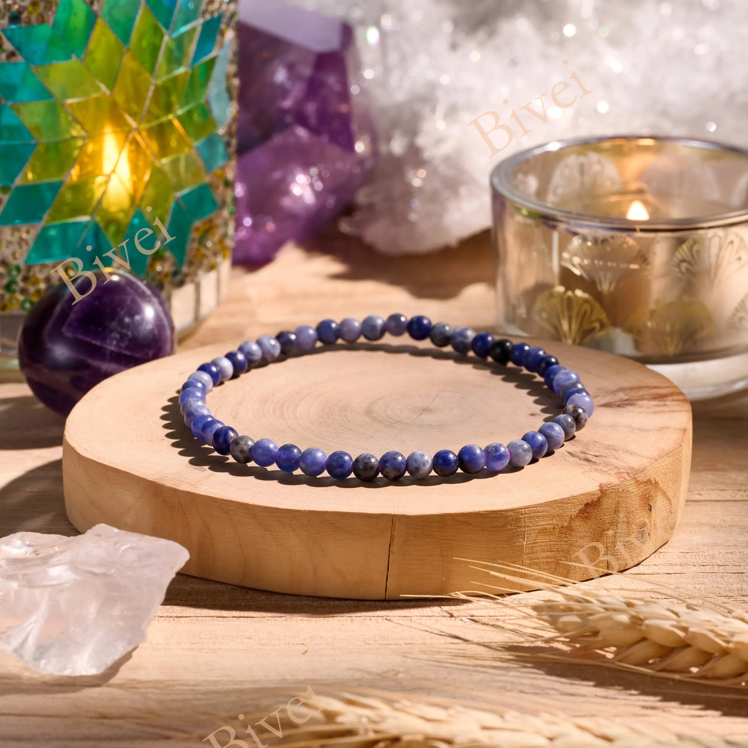 Bivei Bracciale Donna Pietre Naturali da 4 mm, Jaspe Tacheté Blu - immagine 4