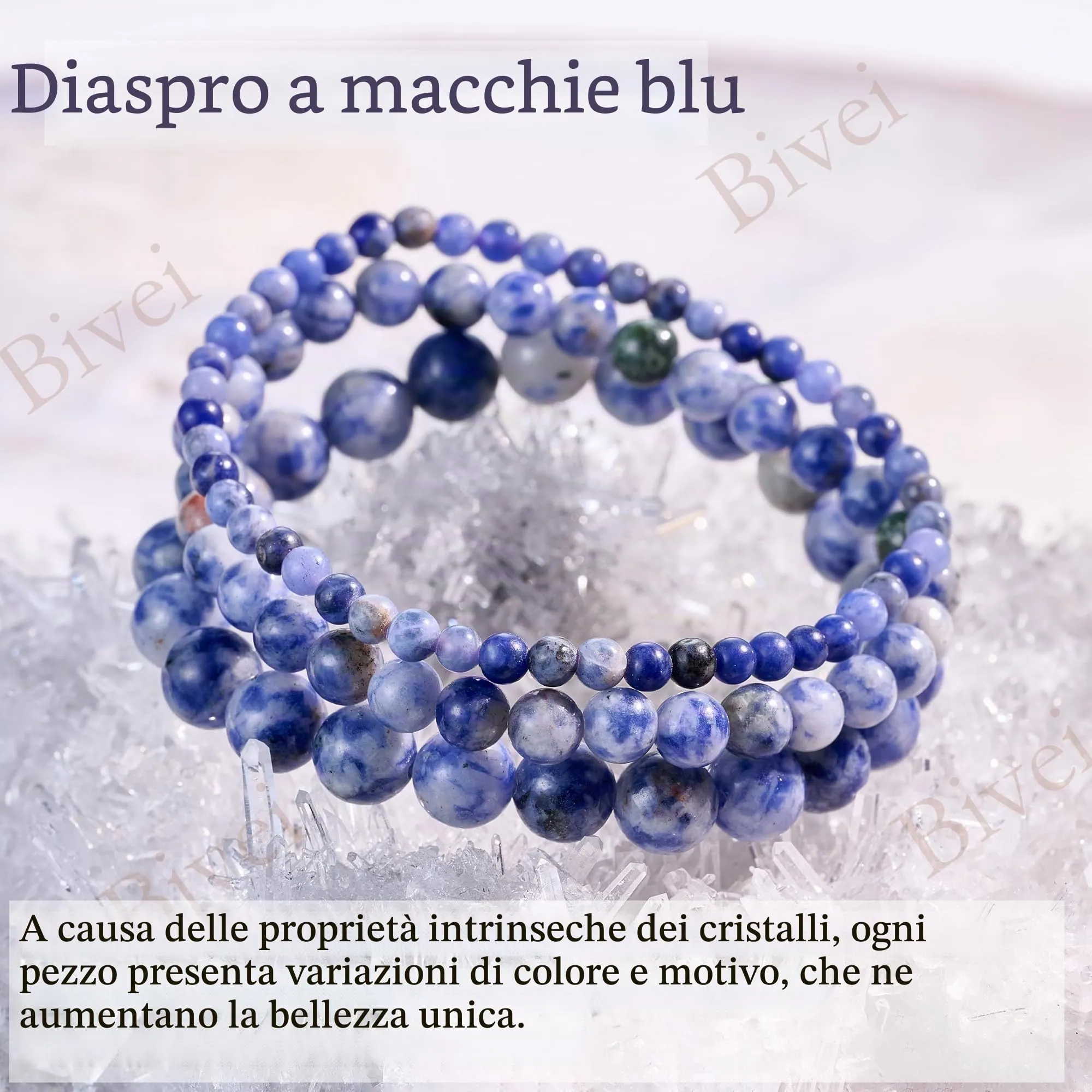 Bivei Bracciale Donna Pietre Naturali da 4 mm, Jaspe Tacheté Blu - immagine 5