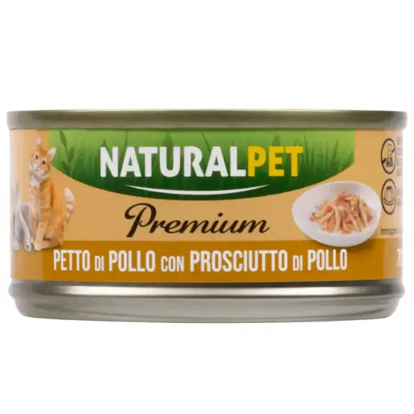 NaturalPet Premium Cat Adult umido in gelatina 70 gr Petto di pollo con prosciutto di pollo - confezione da 6 pezzi - immagine 1