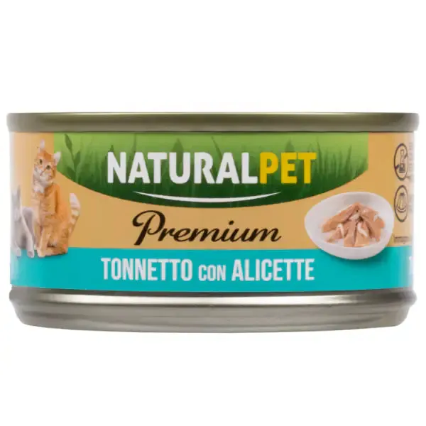 NaturalPet Premium Cat Adult umido in gelatina 70 gr Tonnetto con alicette - confezione da 6 pezzi - immagine 1
