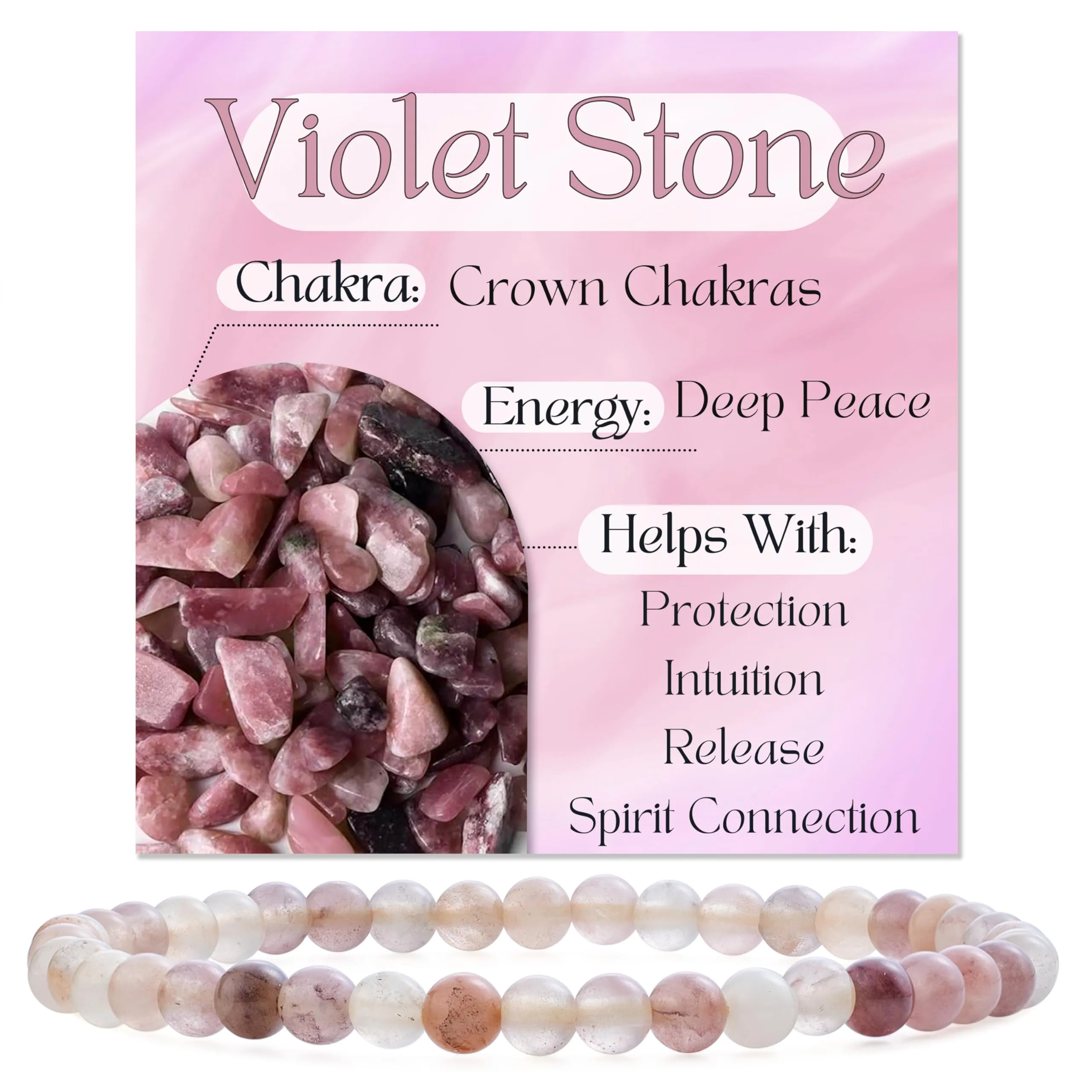 Bivei Bracciale Donna Pietre Naturali da 4 mm, Pietra Viola - immagine 1