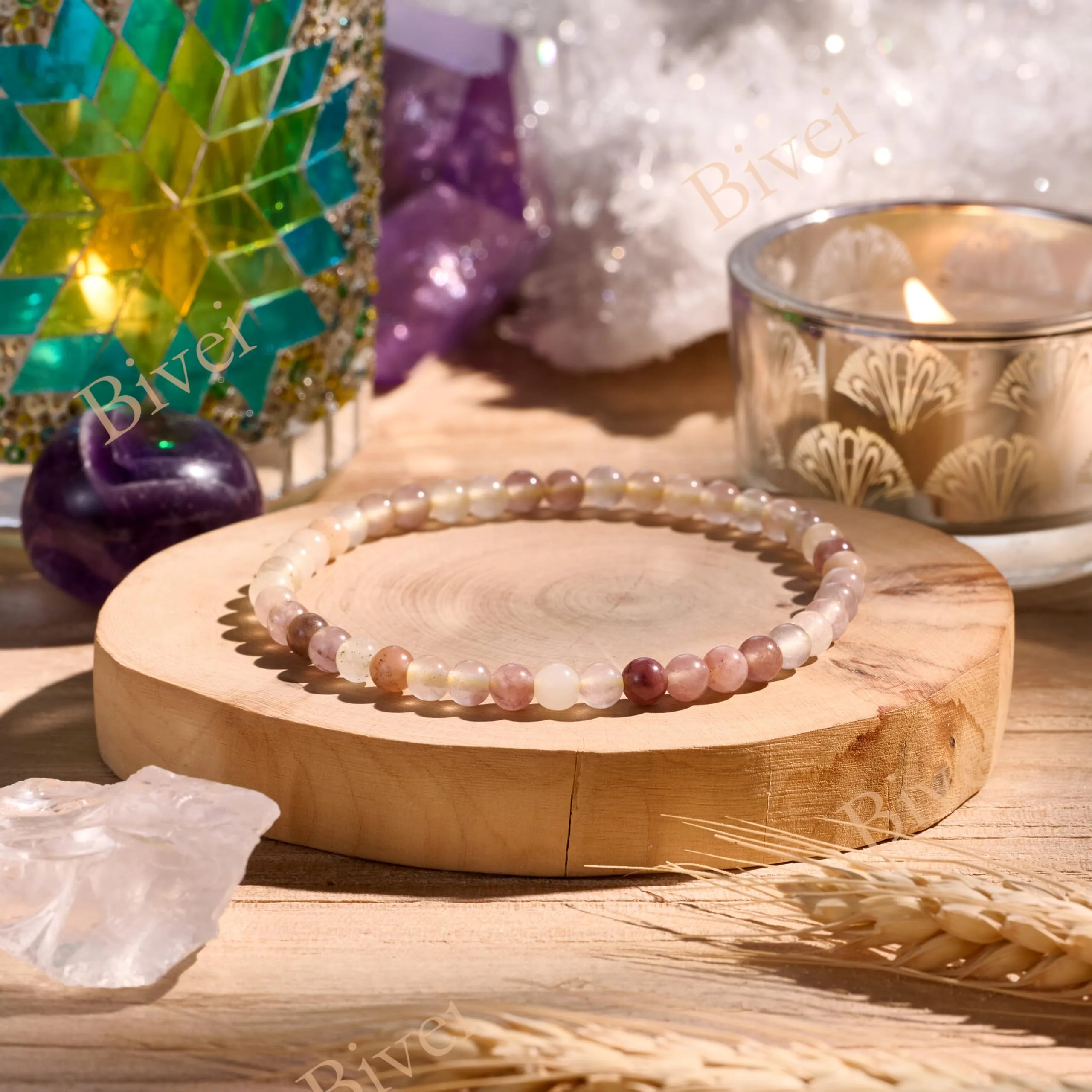 Bivei Bracciale Donna Pietre Naturali da 4 mm, Pietra Viola - immagine 4