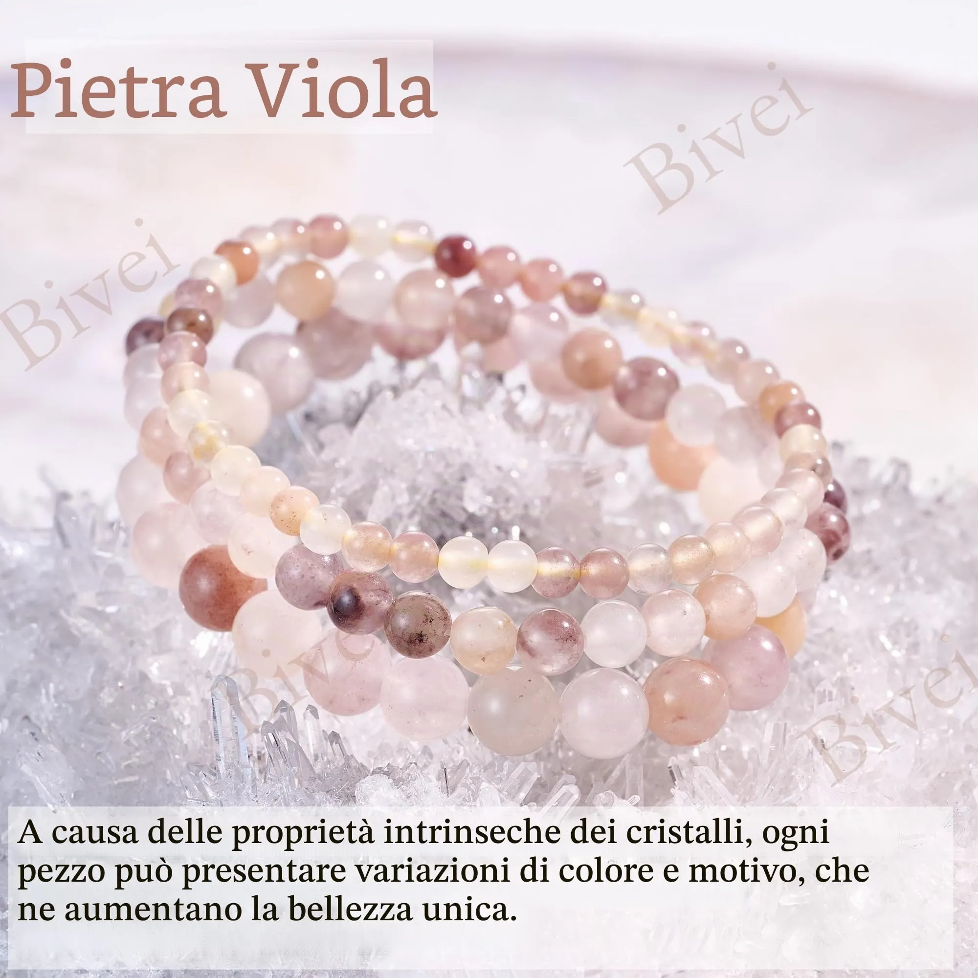 Bivei Bracciale Donna Pietre Naturali da 4 mm, Pietra Viola - immagine 5