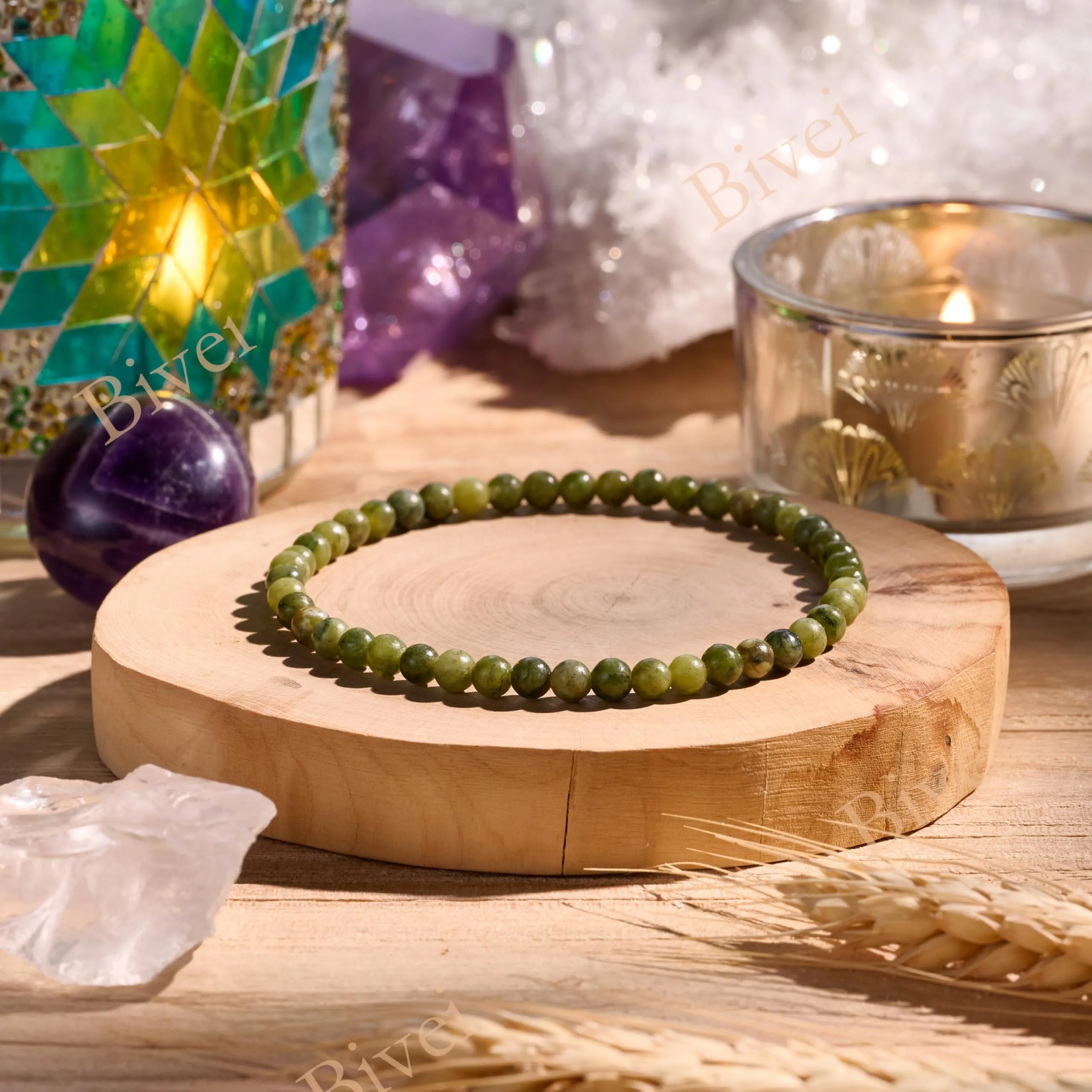 Bivei Bracciale Donna Pietre Naturali da 4 mm, Jade di Taiwan - immagine 4
