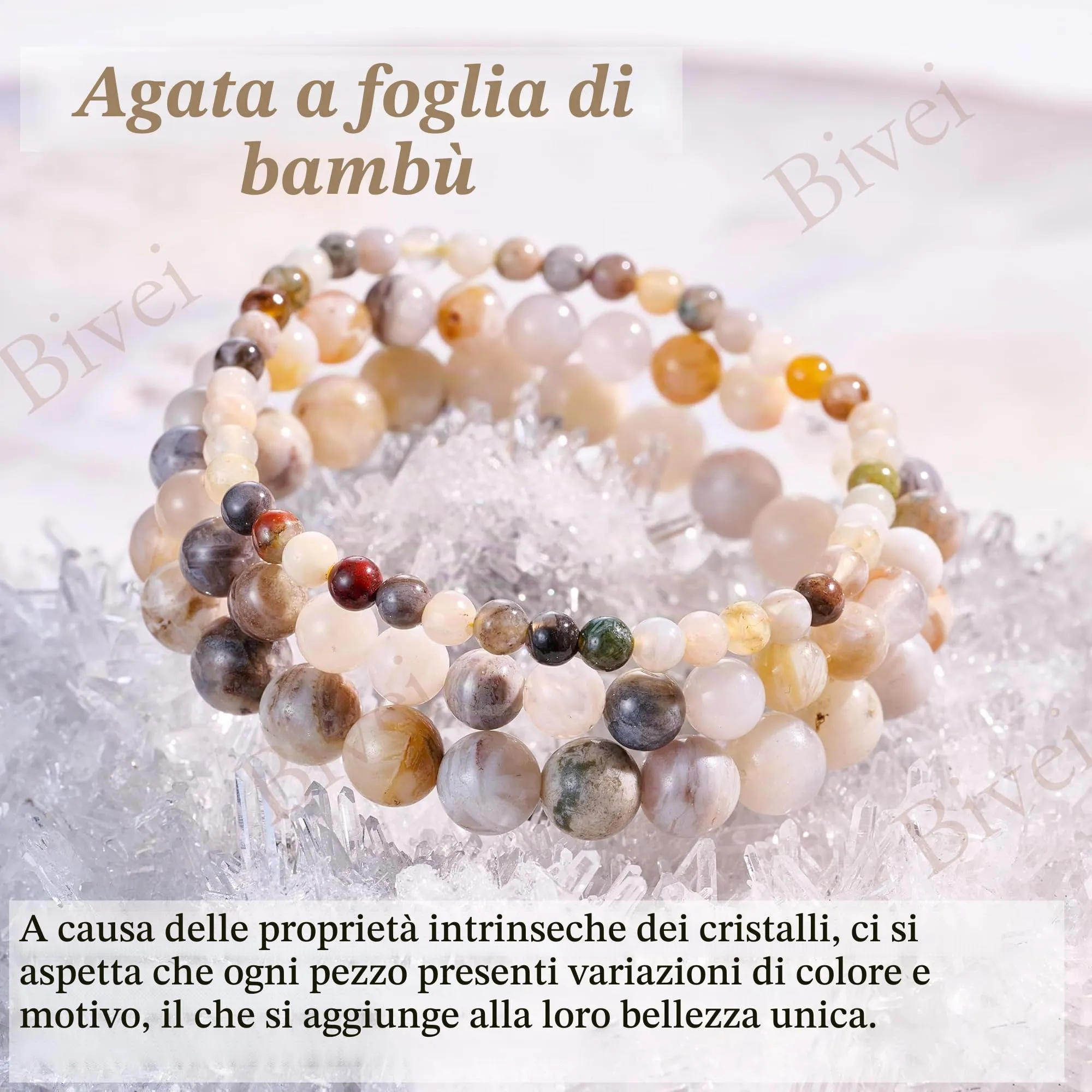 Bivei Bracciale Donna Pietre Naturali da 4 mm, Agata Foglia di Bambù - immagine 5