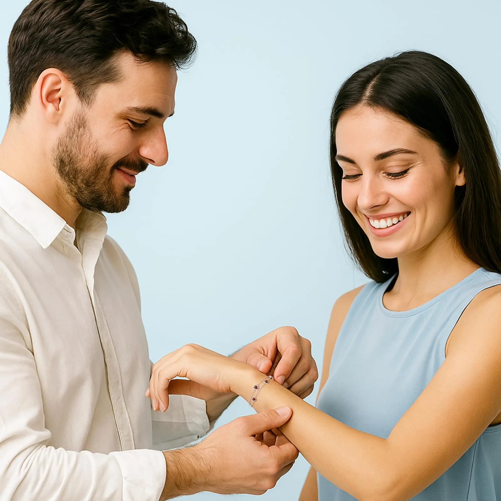 Tusuzik Bracciale Donna Argento 925 Cuore Doppia Catena Regolabile Rosso - immagine 5