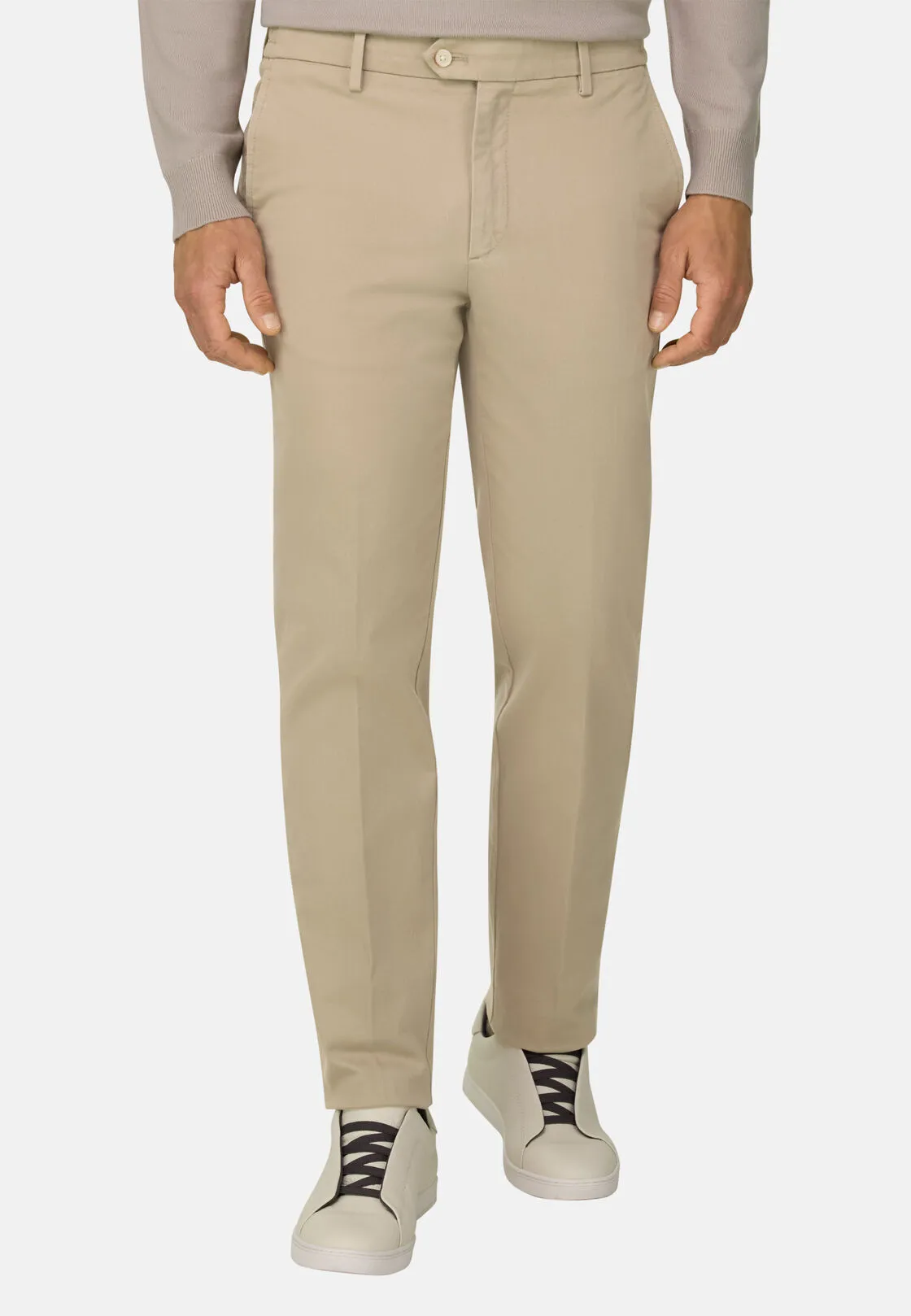 Boggi, Pantaloni In Cotone Tencel Elasticizzato, Uomo, Beige, Taglia: 38 - immagine 1
