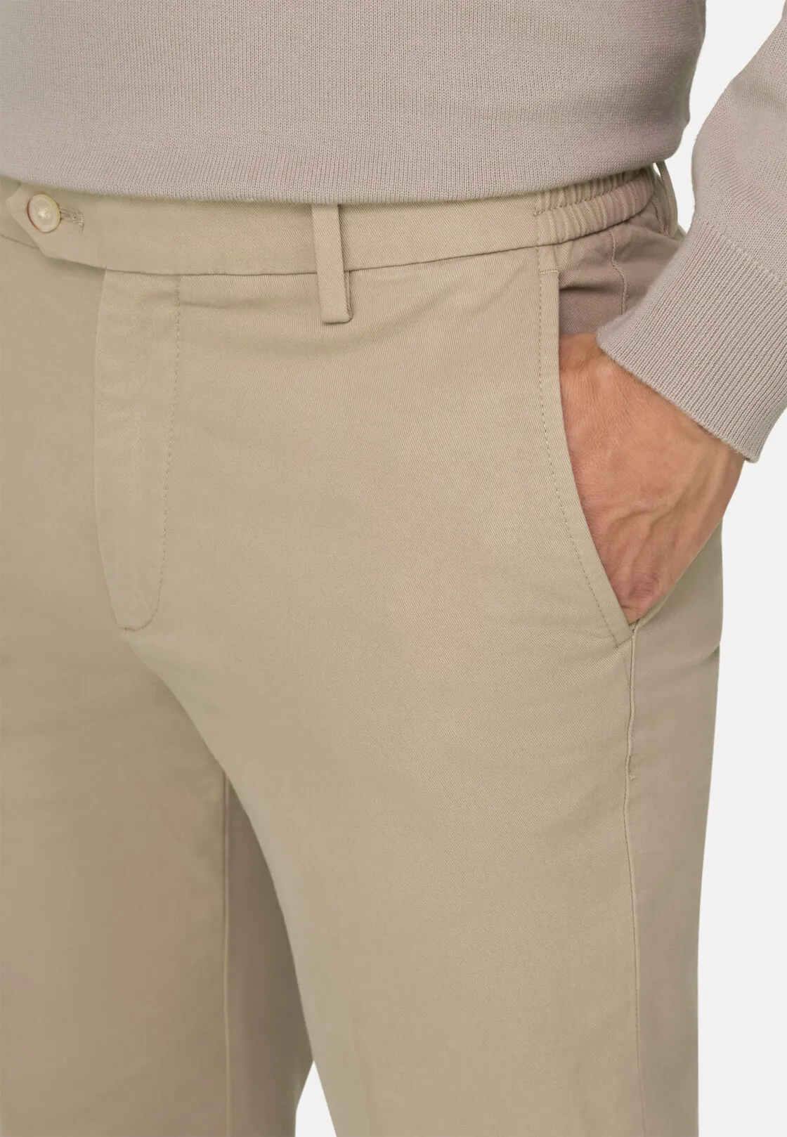 Boggi, Pantaloni In Cotone Tencel Elasticizzato, Uomo, Beige, Taglia: 40 - immagine 3