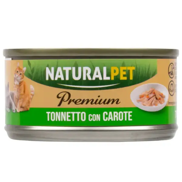 NaturalPet Premium Cat Adult umido in gelatina 70 gr Tonnetto con carote - confezione da 6 pezzi - immagine 1
