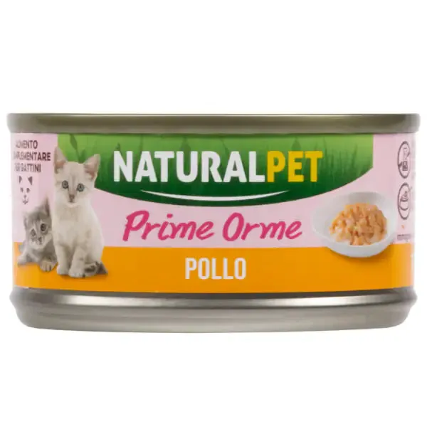 NaturalPet Prime Orme Kitten umido morbido 70 gr Pollo - confezione da 6 pezzi - immagine 1
