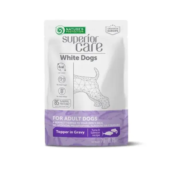 Nature’s Protection Superior Care Adult White Dogs Alimento Complementare 70 gr Tonno e salmone - confezione da 6 pezzi - Cibo umido per cani - immagine 1