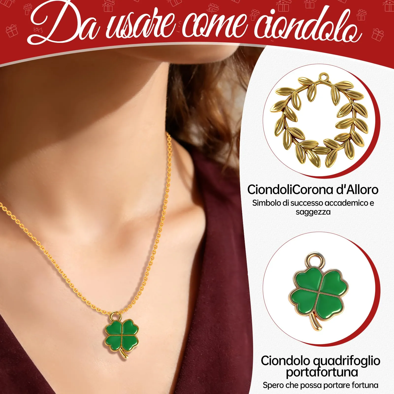 26 pz Sacchetti Portaconfetti Laurea,Sacchetti Rossi per Confetti Laurea,Ciondoli Corona d'Alloro Quadrifoglio,Sacchettini per Caramelle Gioielli Regalo,per Festa laurea Congratulazioni Confetti Regal - immagine 4