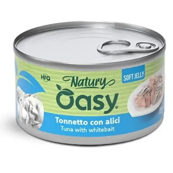 Oasy Natury Cat Adult Soft Jelly 85 gr Tonnetto con alici - confezione da 24 pezzi - Cibo umido per gatti - immagine 1