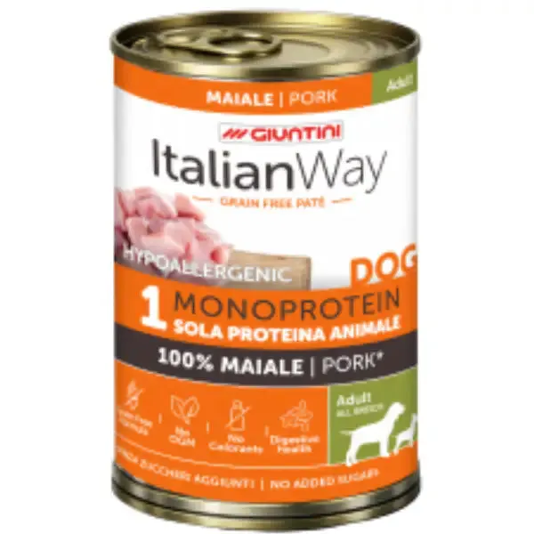 Italianway Patè Hypoallergenic Monoprotein Dog Adult 400 gr Maiale - Umido monoproteico cane - immagine 1