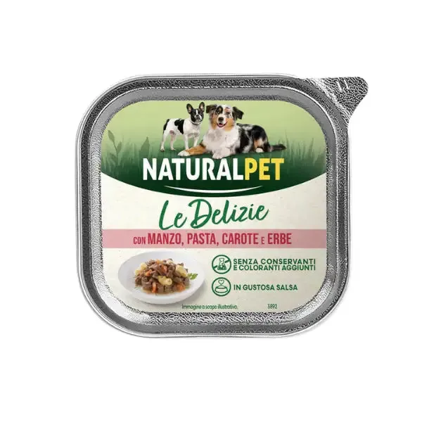 NaturalPet Le Delizie Paté in salsa Dog Adult All Breeds 150 gr Manzo, pasta, carote ed erbe - confezione da 6 pezzi - immagine 1