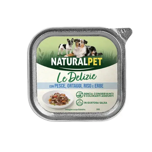 NaturalPet Le Delizie Paté in salsa Dog Adult All Breeds 150 gr Pesce, ortaggi, riso ed erbe - confezione da 6 pezzi - immagine 1