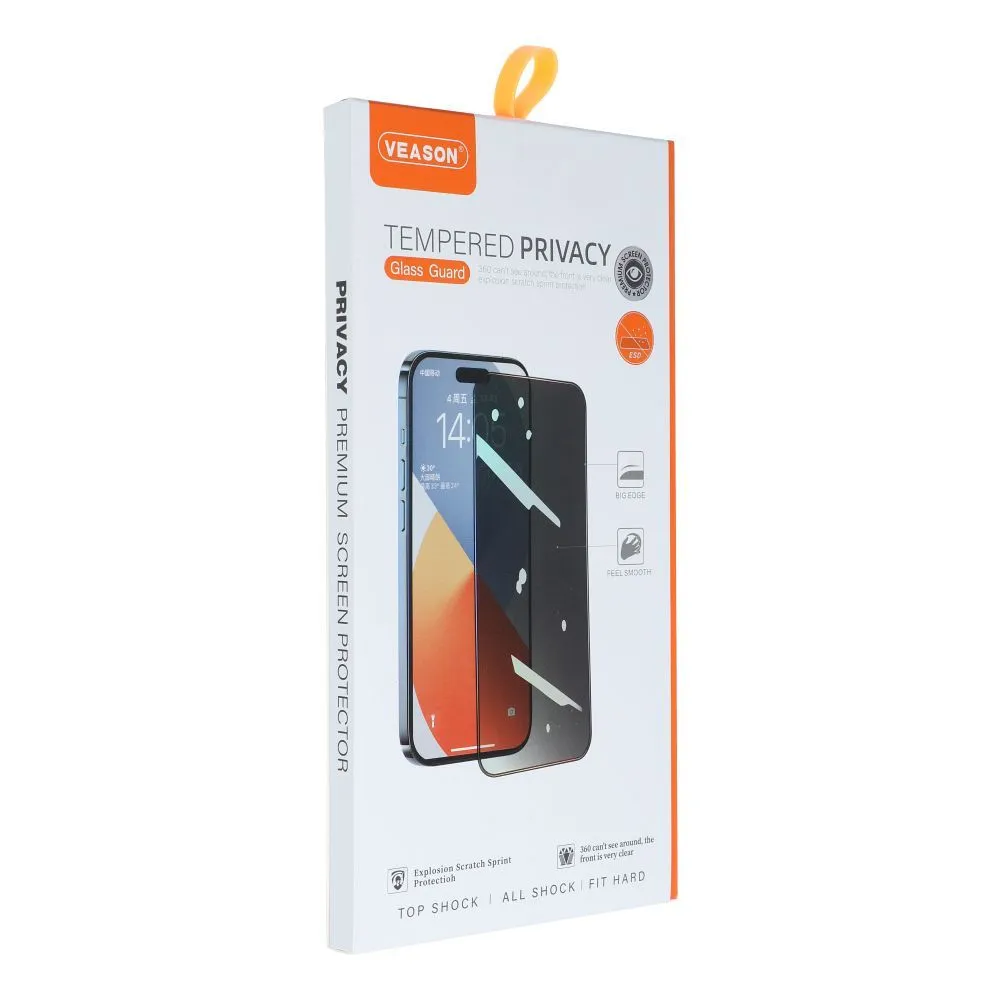 Privacy Veason Screen Protector per Apple iPhone 15, vetro protetto, colla completa, 6D - immagine 1