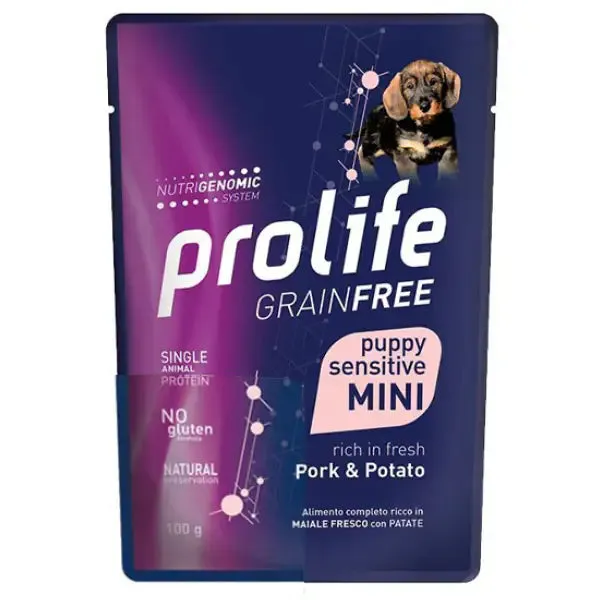 Prolife Grain Free Puppy Dog Mini 100 gr Maiale e patate - confezione da 10 pezzi - Cibo umido per cani - immagine 1