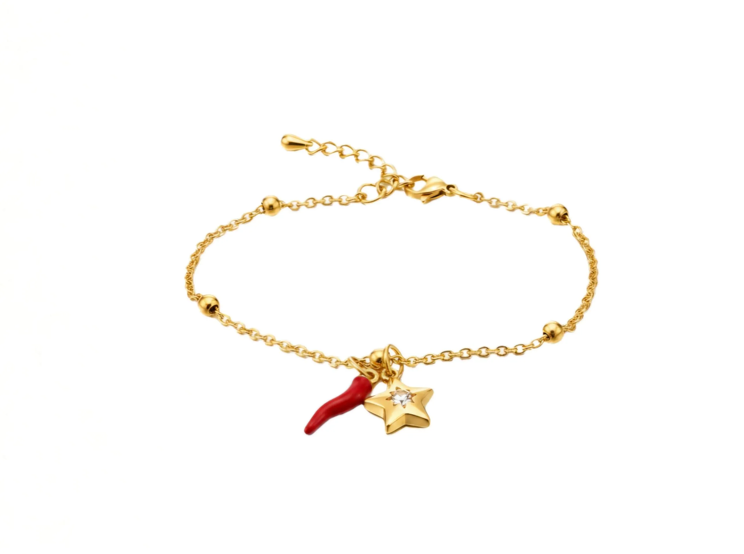 Bracciale donna acciaio con charm e corno portafortuna (stella oro) - immagine 1