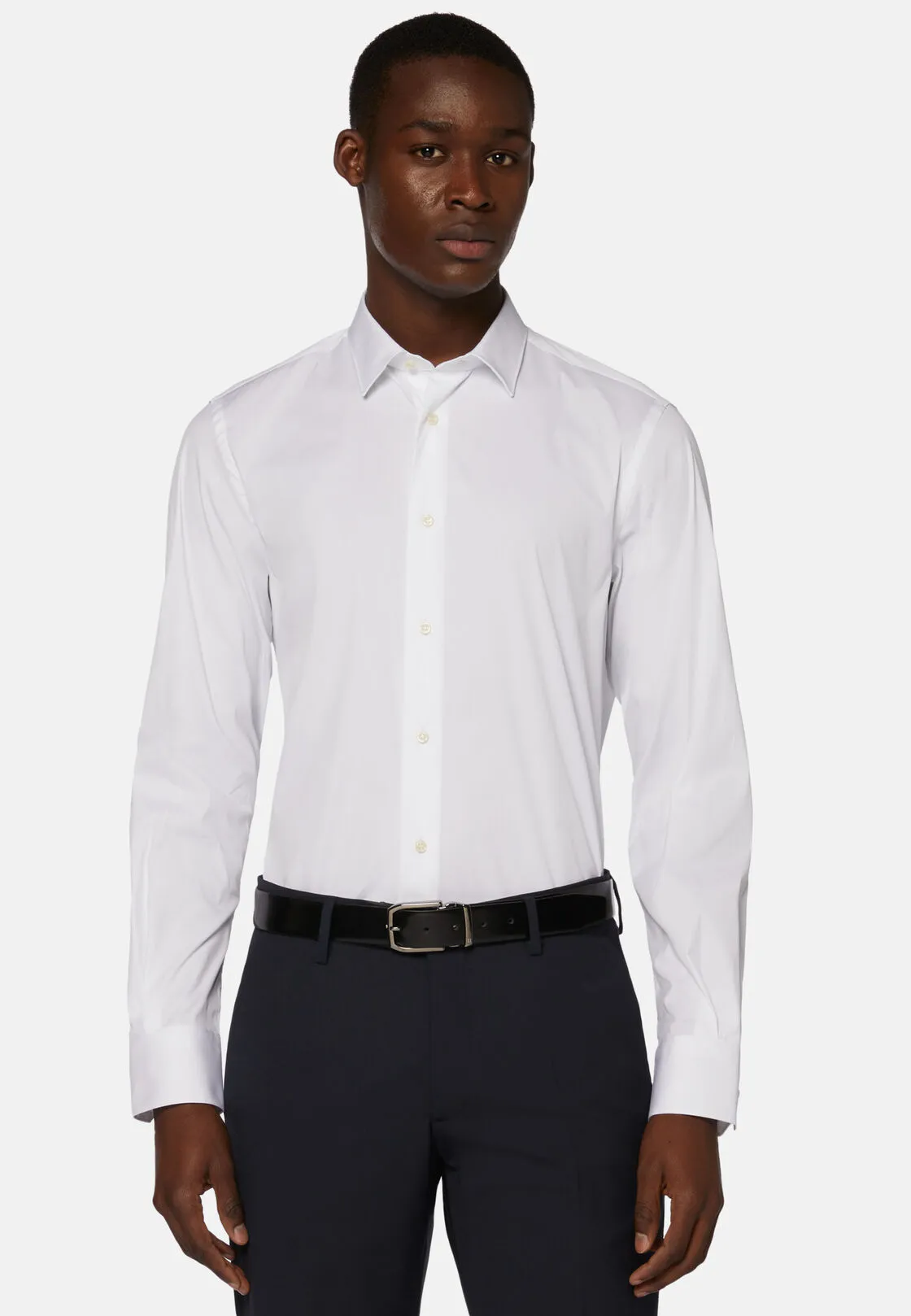 Boggi, Camicia Bianca In Cotone Elasticizzato Slim Fit, Uomo, Bianco, Taglia: 38 - immagine 1