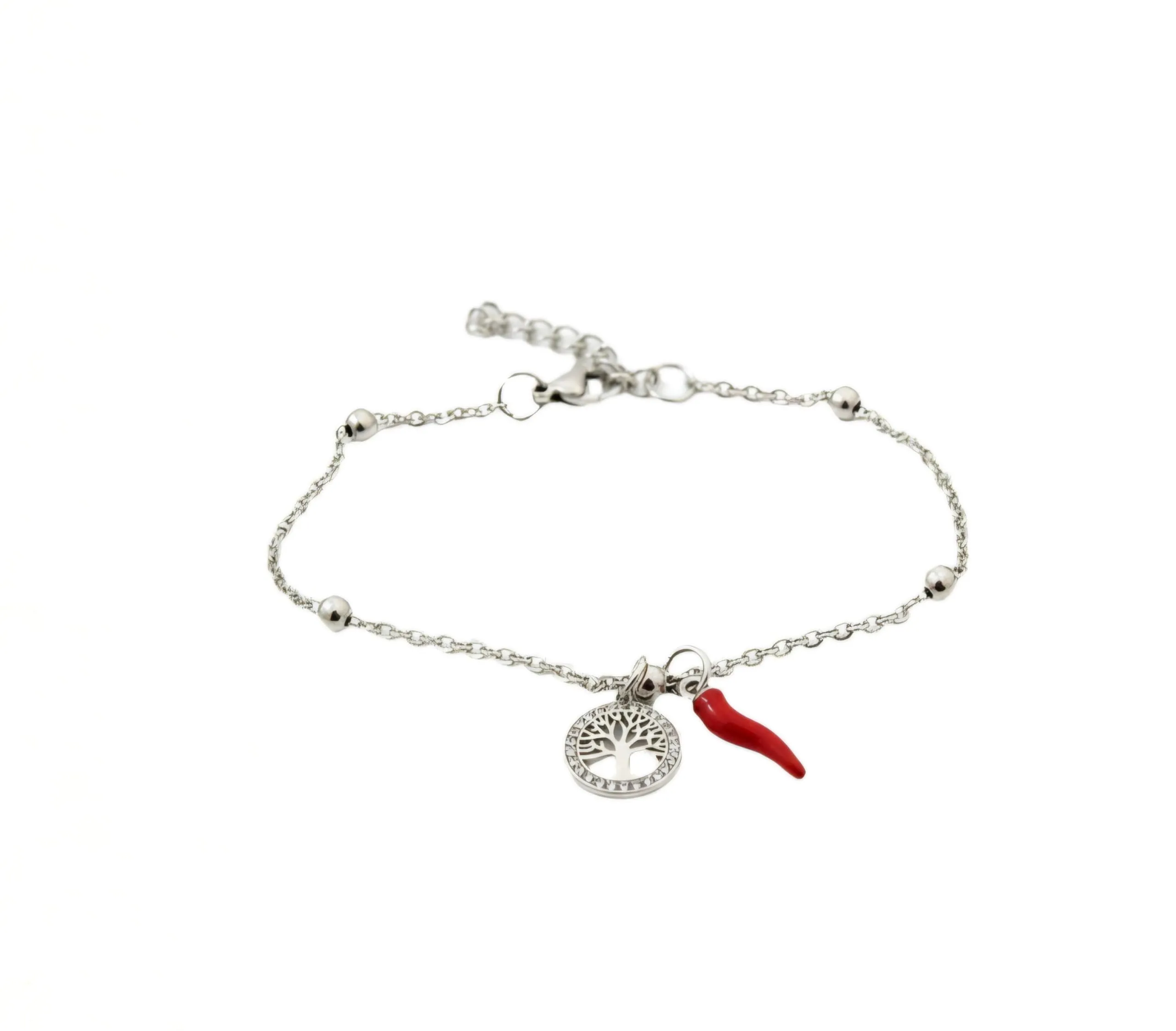Bracciale donna acciaio con charm e corno portafortuna (albero argento) - immagine 1