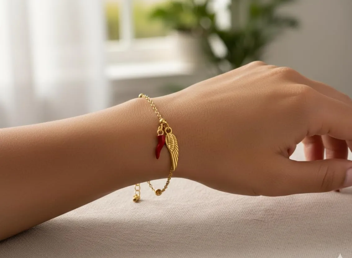 Mavi jewel Bracciale donna acciaio con charm e corno portafortuna (ala oro) - immagine 2
