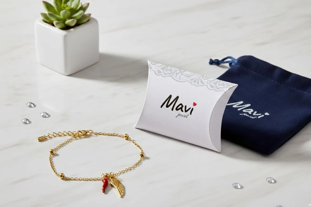 Mavi jewel Bracciale donna acciaio con charm e corno portafortuna (ala oro) - immagine 3