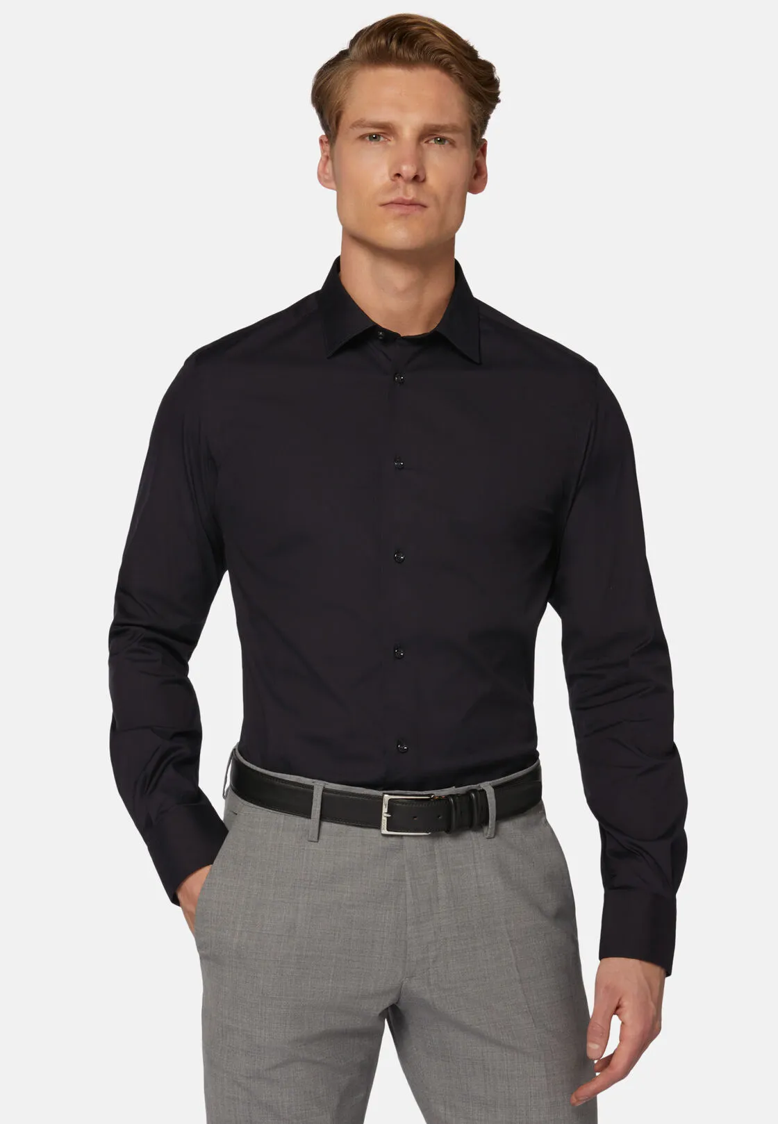 Boggi, Camicia Navy In Cotone Elasticizzato Slim Fit, Uomo, Navy, Taglia: 38 - immagine 1