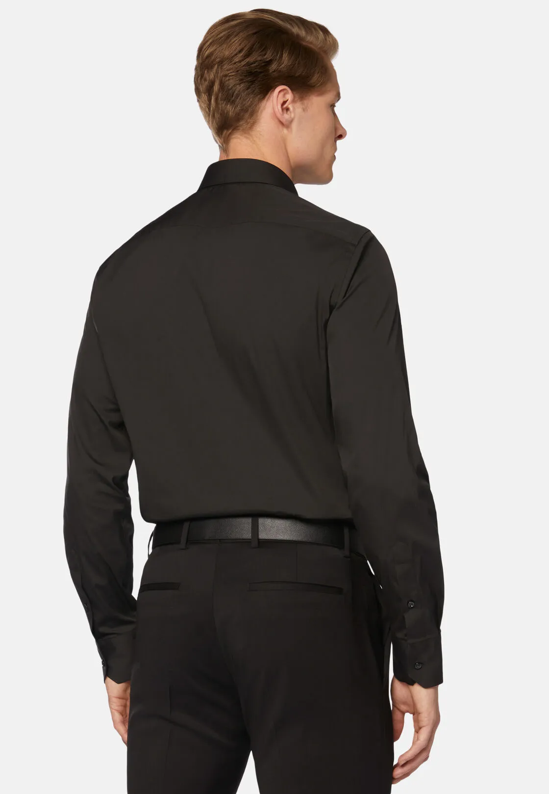 Boggi, Camicia Nera In Cotone Elasticizzato Slim Fit, Uomo, Nero, Taglia: 37 - immagine 3