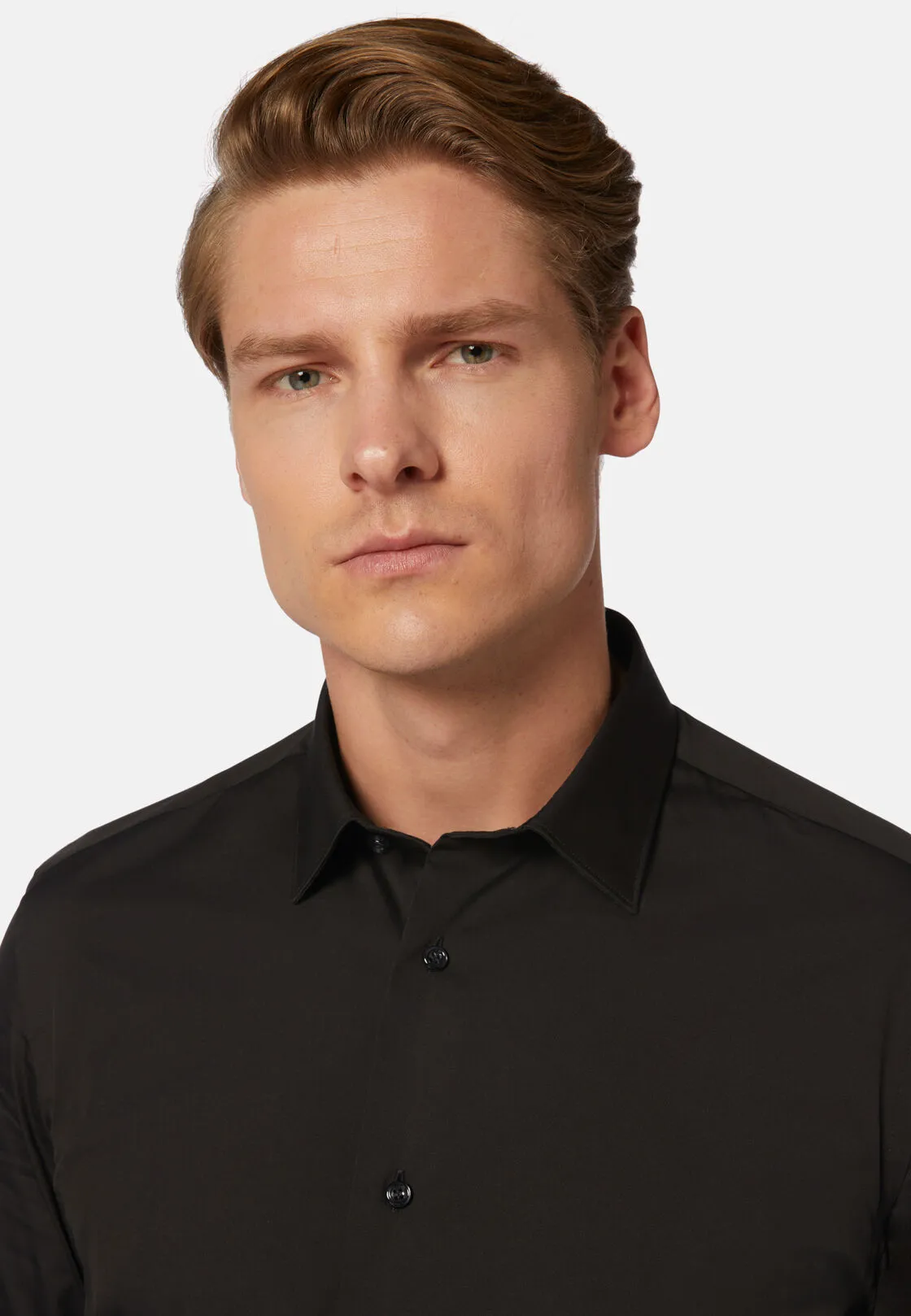 Boggi, Camicia Nera In Cotone Elasticizzato Slim Fit, Uomo, Nero, Taglia: 37 - immagine 4