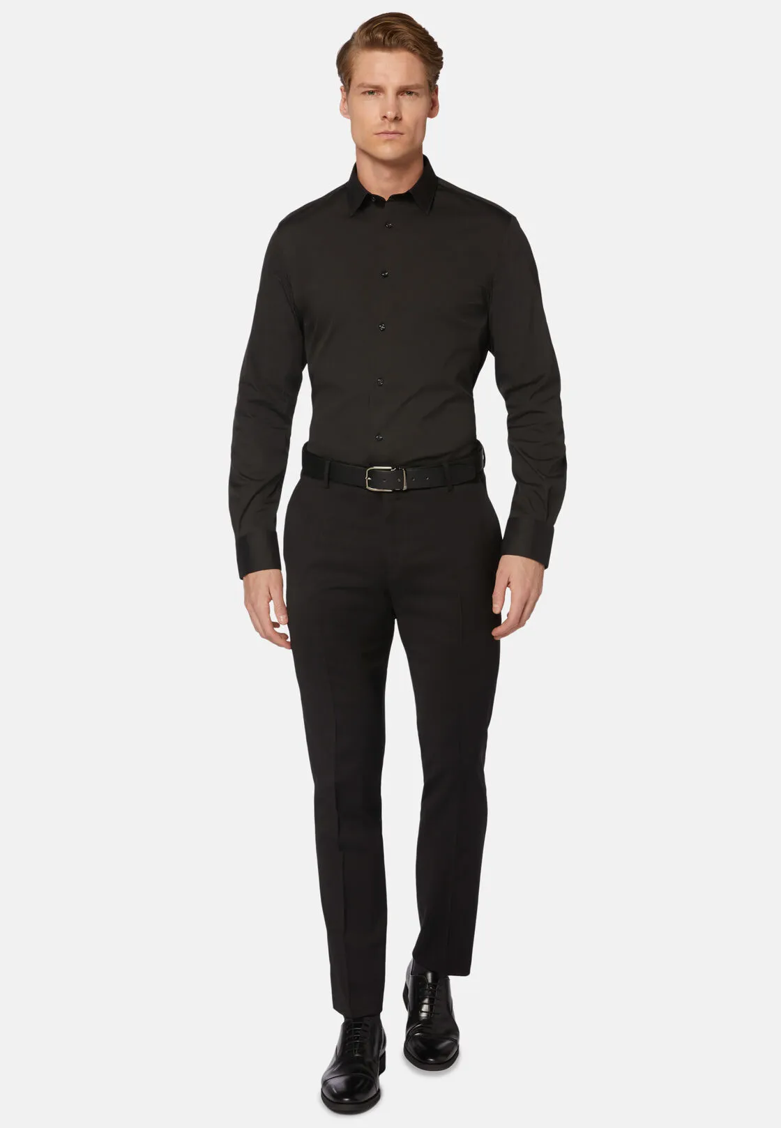 Boggi, Camicia Nera In Cotone Elasticizzato Slim Fit, Uomo, Nero, Taglia: 38 - immagine 2
