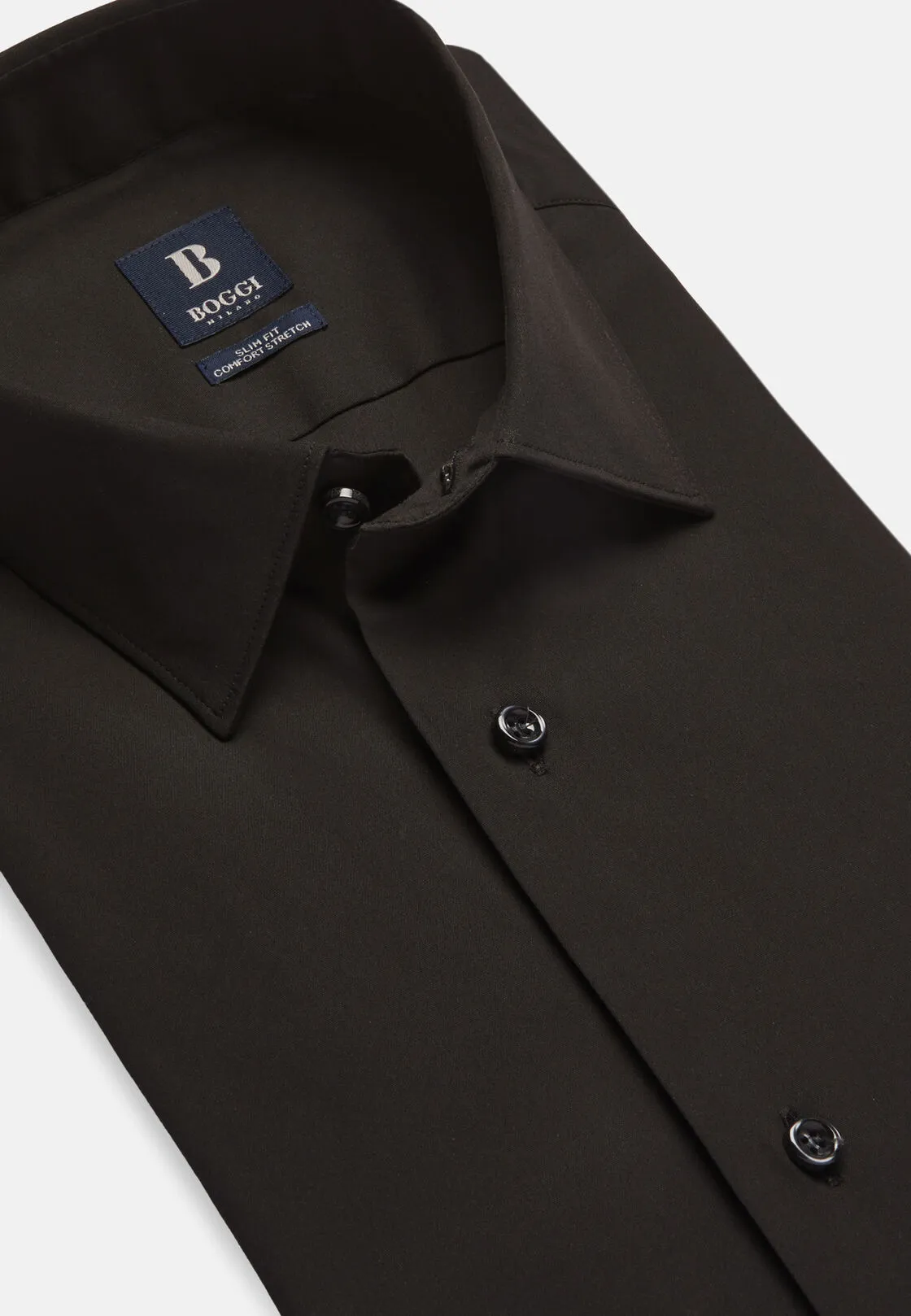 Boggi, Camicia Nera In Cotone Elasticizzato Slim Fit, Uomo, Nero, Taglia: 38 - immagine 5