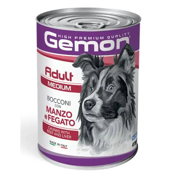 Monge Gemon Dog Adult Medium Bocconi 415 gr Manzo e fegato - confezione da 24 pezzi - Cibo umido per cani - immagine 1