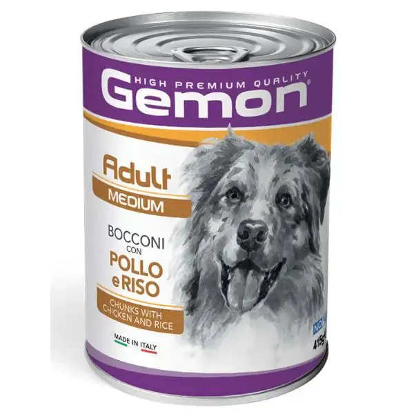 Monge Gemon Dog Adult Medium Bocconi 415 gr Pollo e riso - confezione da 24 pezzi - Cibo umido per cani - immagine 1